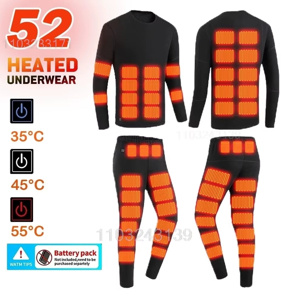 52 Areas Heated Underwear Men Winter USB Electric Heated Thermal Underwear Women'S Ski Self Heating Underwear