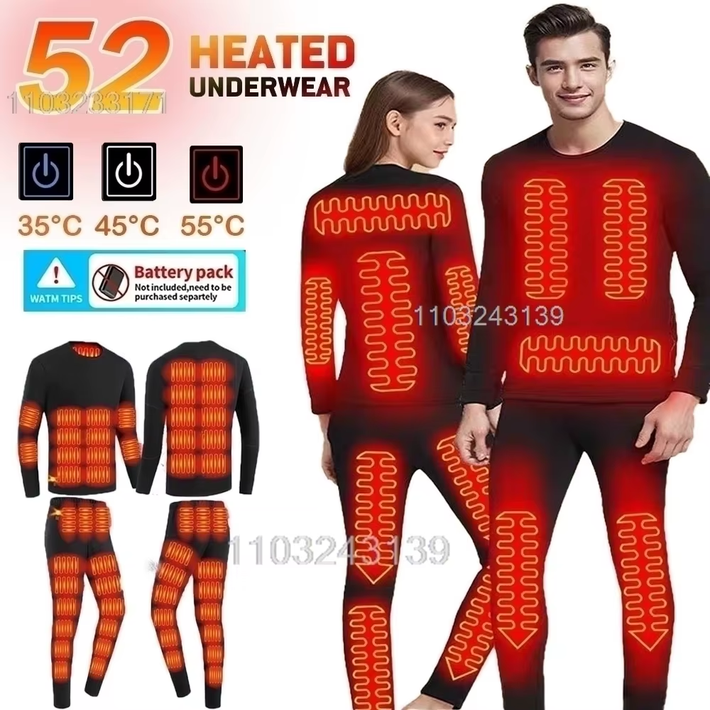 52 Areas Heated Underwear Men Winter USB Electric Heated Thermal Underwear Women'S Ski Self Heating Underwear