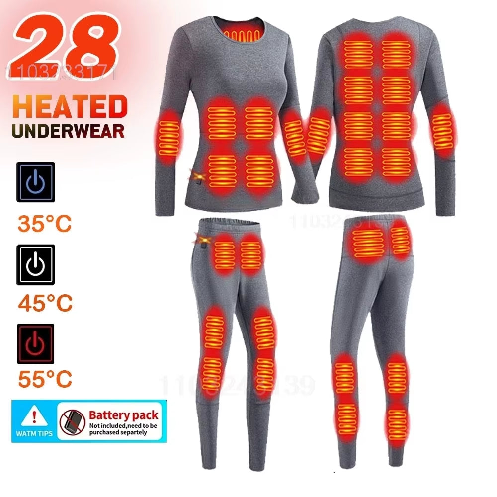 52 Areas Heated Underwear Men Winter USB Electric Heated Thermal Underwear Women'S Ski Self Heating Underwear