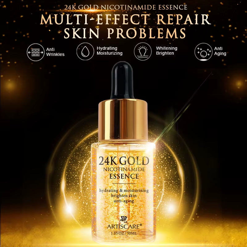 Luxurious 24K Gold Skincare Set - Revitalize Your Skin with Moisturizing Face Cream, Serum, and Dark Circles Essence - Premium Korean Beauty Products