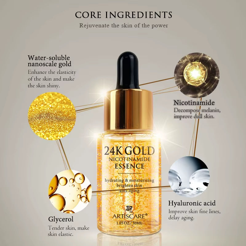 Luxurious 24K Gold Skincare Set - Revitalize Your Skin with Moisturizing Face Cream, Serum, and Dark Circles Essence - Premium Korean Beauty Products