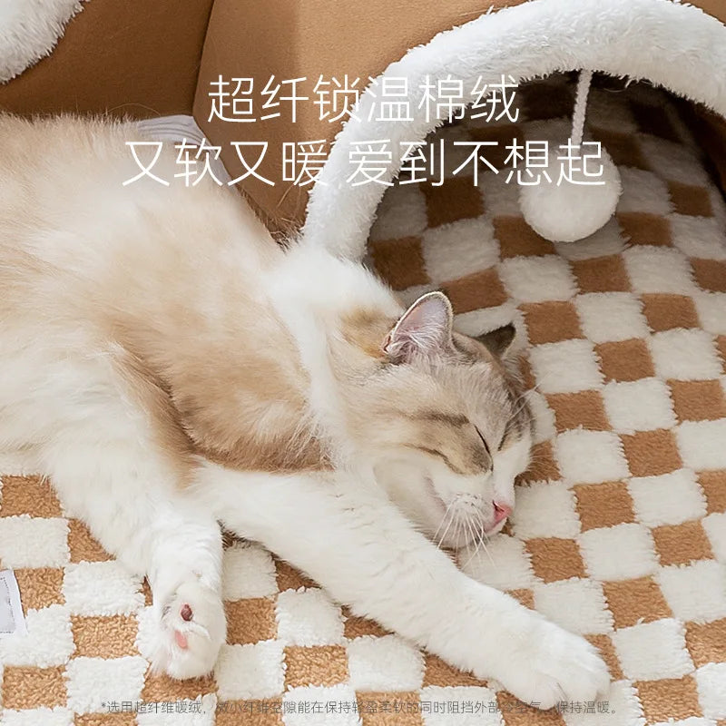 Cozy Reindeer Plush Cat Bed & Tunnel - Perfect Indoor Play & Sleep Nest for Your Feline Friend!