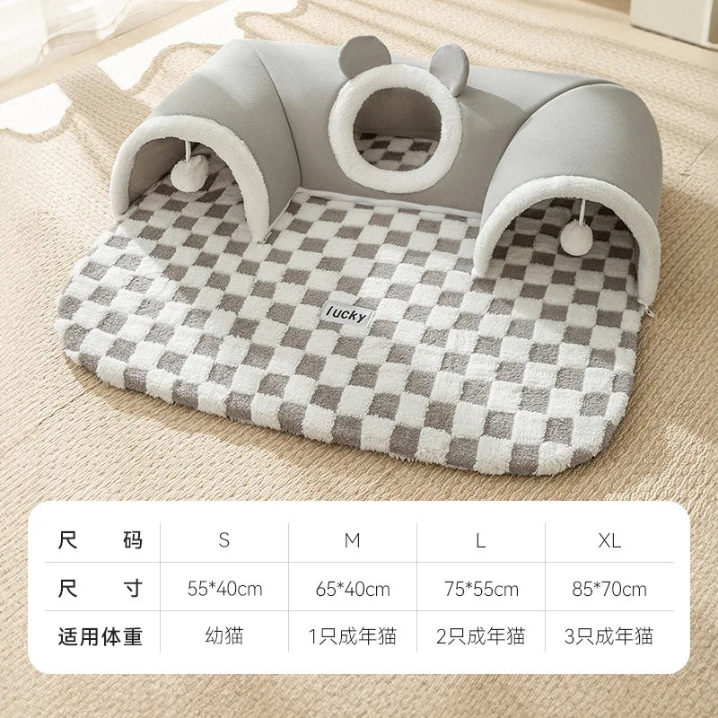 Cozy Reindeer Plush Cat Bed & Tunnel - Perfect Indoor Play & Sleep Nest for Your Feline Friend!